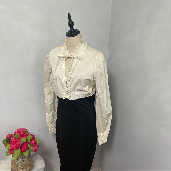 # French Style Ruffle Neck Long Sleeves Short Dress By Macys As Wish - Picture 3 of 15